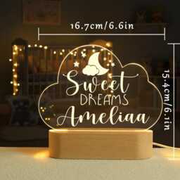 Personalised Baby Name Birthday Led Moon Lamp, Clouds Night Light With Name, Kid Gift, Nursery Light, Baptism Shower Gift - thumbnail 3
