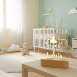 Personalised Baby Name Birthday Led Moon Lamp, Clouds Night Light With Name, Kid Gift, Nursery Light, Baptism Shower Gift - thumbnail 2