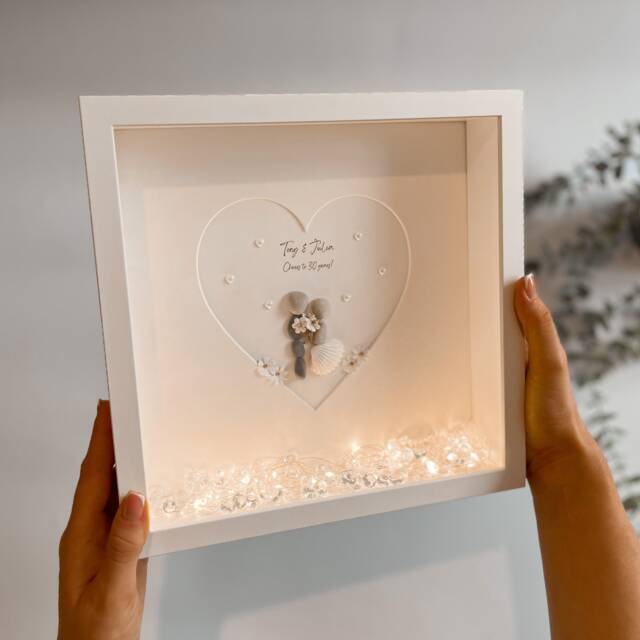 30Th Anniversary Pearl Pebble Art Picture Frame Personalised Custom Wedding Gift For Couple - image 1