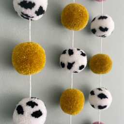 Dalmatian Print, Pale Rose Pink & Mustard Yellow Pom Wall Hanging - thumbnail 3