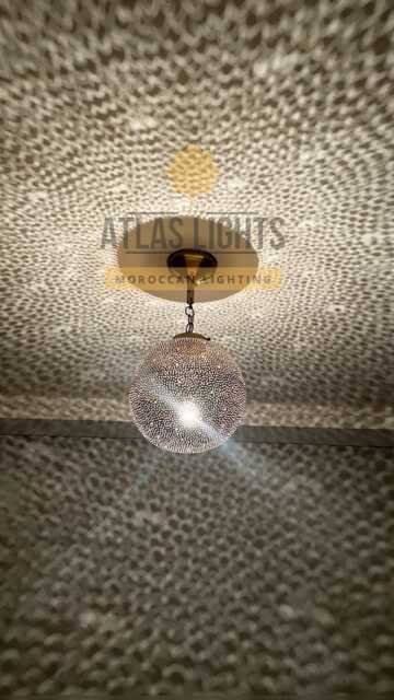 Handmade Moroccan Pendant Light Engraved Copper Ball Lamp - image 1