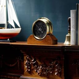 Handmade Prestige Barometer With Jet Black Dial Mounted On An English Dark Oak Mantel/Display Mount - thumbnail 2
