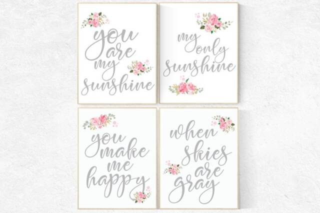 Pink Roses Nursery Decor You Are My Sunshine Art Print - image 1