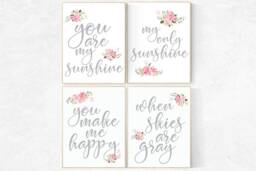 Pink Roses Nursery Decor You Are My Sunshine Art Print - thumbnail 1