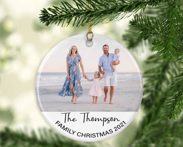Personalised Family Photo Christmas Ornament Mdf Or Ceramic Acrylic Bauble Disc - image 1