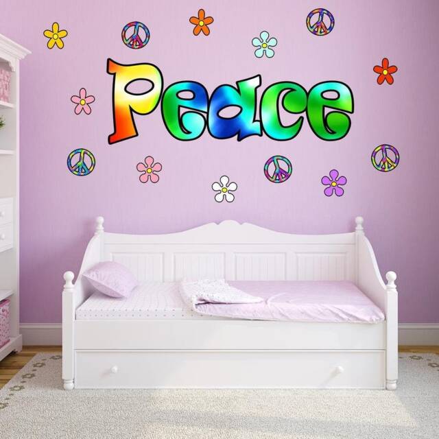 Vwaq Sticker Pack - Peace Sign Wall Decals Peel & Stick Vintage Retro Stickers Hippie Decor Reusable Fabric Material Hf2 - image 1