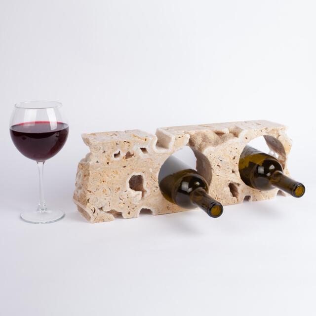 Handmade Travertine Wine Bottle Holder Beige Stone Rack - image 1