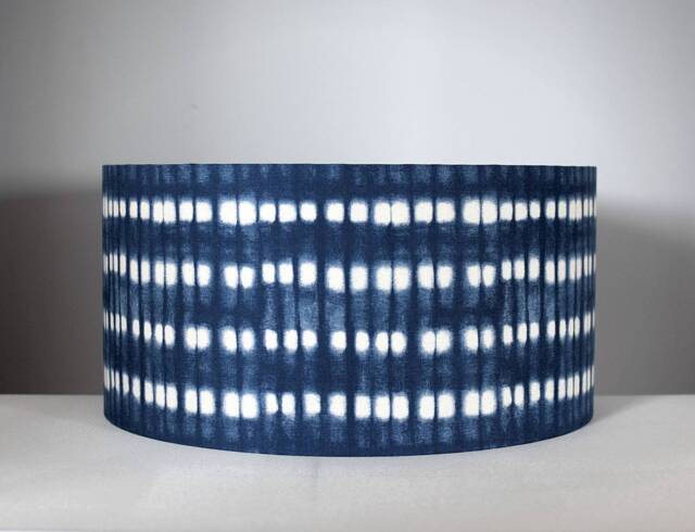 Indigo Blue Tie Dye Lampshade in Abstract Fabric With Gold Silver Or White Lining, 20cm To 40cm Diameter Handmade By Vivid Shades - image 1