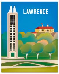 Lawrence Kansas Art, University Of Kansas, Ks Art, Print, Ku Memorial, Skyline Print Style E8-O-Law - thumbnail 1