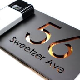 K Smart Sign - Bellissima Db Ring Nest Video Wifi Door-Bell Laser Cut Matt Black & Copper Mirror Floating House