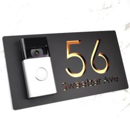 K Smart Sign - Bellissima Db Ring Nest Video Wifi Door-Bell Laser Cut Matt Black & Copper Mirror Floating House - thumbnail 2
