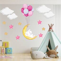 Sleeping Bunny Moon Wall Decal Nursery Night Sky Stickers