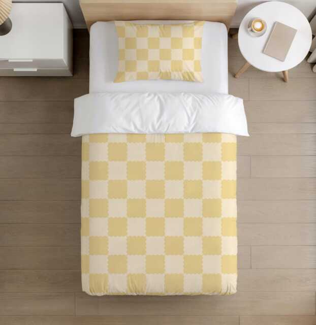 Bedding - Checkered Yellow & Light Yellow, Duvet Cover Set, Fitted Sheets, Pillow Case, Modern Colourful Kids Bedding - image 1