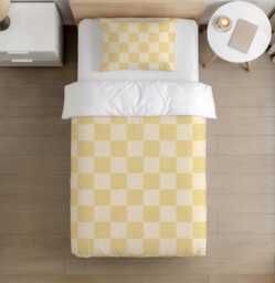 Bedding - Checkered Yellow & Light Yellow, Duvet Cover Set, Fitted Sheets, Pillow Case, Modern Colourful Kids Bedding