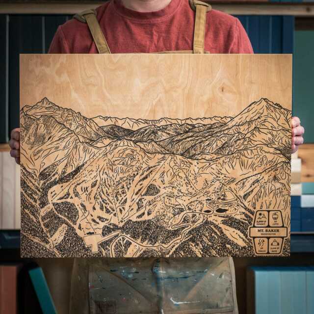 Mount Baker Washington Ski Trail Map - Engraved Wood Wall Art, Winter Cabin Decor, Snowboard Mountain Poster, Personalized Family Gift - image 1