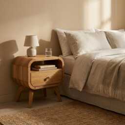 Solid Oak Bedside Table With Shelf, Mid-Century Modern Nightstand - thumbnail 3