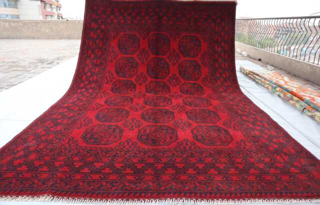 7x10 Ft New Red Akhcha Handmade Area Rug, Afghan Green High Pile Rug Turkmen Bokhara Rug Livingroom Rug, Tribal Bedroom Office - image 1