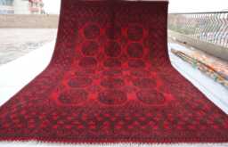 7x10 Ft New Red Akhcha Handmade Area Rug, Afghan Green High Pile Rug Turkmen Bokhara Rug Livingroom Rug, Tribal Bedroom Office - thumbnail 1