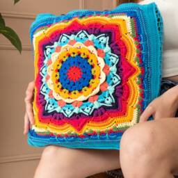 Colorful Crochet Pillow Case, Granny Square Cover, Bohemian Home Decor, Farm House Living Room Decor, Handmade Case - thumbnail 2