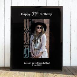 Birthday Frame Gift, Personalised Happy Photo Frame 18Th 21st 30Th 40Th 50Th Gift For Her Or Him Black Glass - thumbnail 2
