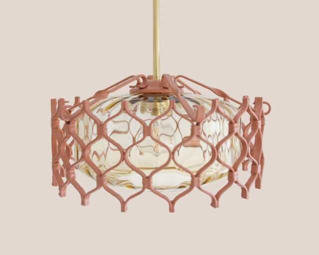 Large Vintage Pendant Lamp Ceiling Light Fixture Retro Glass Lampshade Metal Frame Brasssalmon Pink - image 1