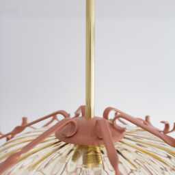 Large Vintage Pendant Lamp Ceiling Light Fixture Retro Glass Lampshade Metal Frame Brasssalmon Pink - thumbnail 4