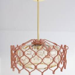 Large Vintage Pendant Lamp Ceiling Light Fixture Retro Glass Lampshade Metal Frame Brasssalmon Pink - thumbnail 2