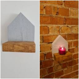 Handmade Wooden Candle Holder, Tealight, Tea Ligh, Rustic Floating Shelf, New Home Gift, Present, Display, Decoration, Scandi - thumbnail 2