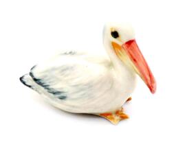 Miniature Ceramic Pelican Bird Animal Little Yellow White Figurine Tiny Statue Small Decoration Hand Painted Craft Collectible Figure Deco