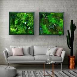 Preserved Moss Wall Art Set Of Two Evergreen Home Decor Frames - 50x50cm - thumbnail 1