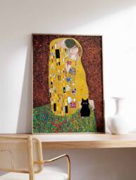 Gustav Klimt Cat Print, The Kiss By Klimt, Poster, Art, Lovers Gift, Animal Feline Wall Art Decor - thumbnail 1