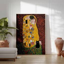 Gustav Klimt Cat Print, The Kiss By Klimt, Poster, Art, Lovers Gift, Animal Feline Wall Art Decor - thumbnail 2