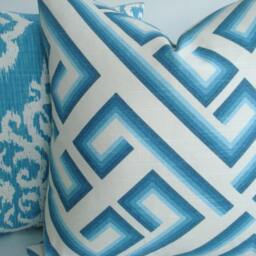 Caribbean Blue Geometric-Kronos -Decorative Designer Pillow Cover - Blues -Turquoise-/Aqua/Blue /Off Whitee - thumbnail 2