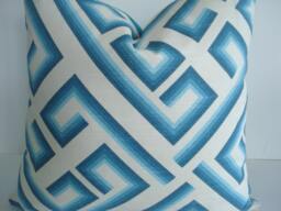 Caribbean Blue Geometric-Kronos -Decorative Designer Pillow Cover - Blues -Turquoise-/Aqua/Blue /Off Whitee