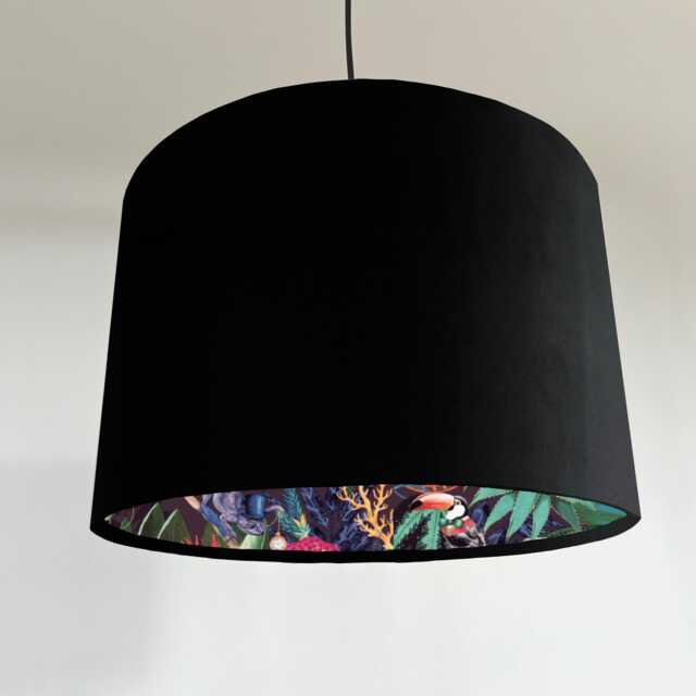 Black Velvet Wonderland Drum Lampshade, Double Sided Lampshade With Paper On Interior, Ceiling Light Shade - image 1