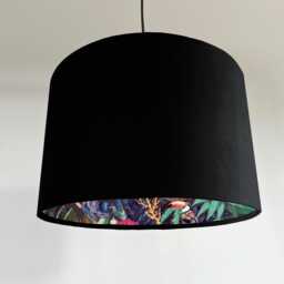 Black Velvet Wonderland Drum Lampshade, Double Sided Lampshade With Paper On Interior, Ceiling Light Shade - thumbnail 1