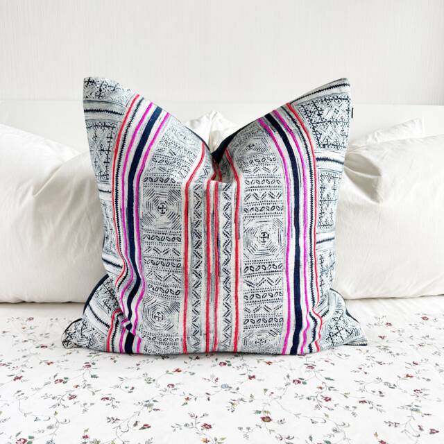 Vintage Hmong Pillow Cover Boho Folk Art Throw - 20x20 - image 1