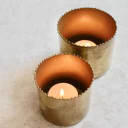 Brass Tealight Holders, Set Of 2, Candle Voltives, Pair Holders For Tea Lights - thumbnail 3