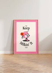 Retro Wall Art, Kitchen Print Poster, Funny Cartoon Print, Vintage Milking It Cafe Dining Room - thumbnail 1