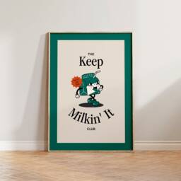 Retro Wall Art, Kitchen Print Poster, Funny Cartoon Print, Vintage Milking It Cafe Dining Room - thumbnail 3