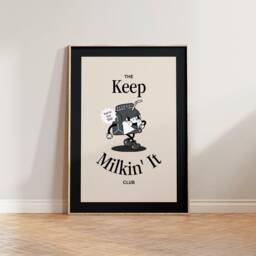 Retro Wall Art, Kitchen Print Poster, Funny Cartoon Print, Vintage Milking It Cafe Dining Room - thumbnail 2