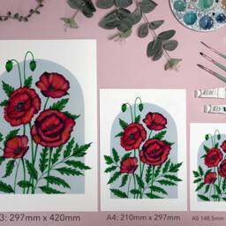 Poppy Field Art Print - Red Poppies Vintage Inspired Illustration Watercolour Botanical Wall - thumbnail 3