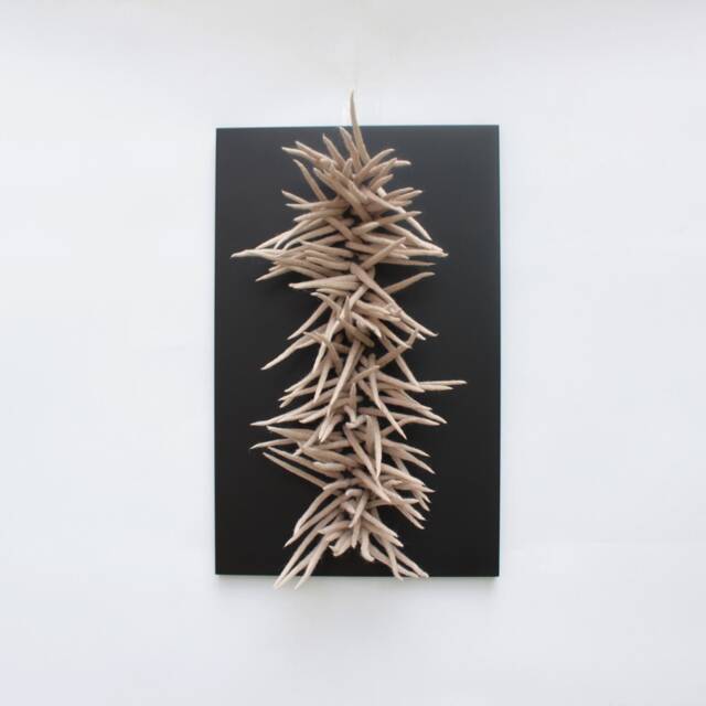 Black & Beige Wall Sculpture Modern 3D Art, Fiber Small Rectangular Textile Sculpture Steel & Wool Art - image 1