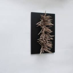 Black & Beige Wall Sculpture Modern 3D Art, Fiber Small Rectangular Textile Sculpture Steel & Wool Art - thumbnail 2