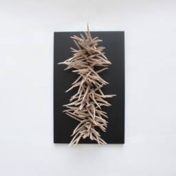 Black & Beige Wall Sculpture Modern 3D Art, Fiber Small Rectangular Textile Sculpture Steel & Wool Art