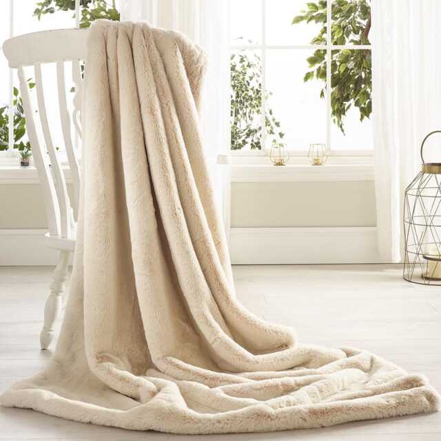 Cream Faux Fur Throw - Large Vegan Suede Blanket, Handmade - image 1