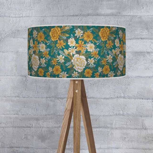 Mustard & Teal Floral Drum Lampshade Handmade Botanical Ceiling Light - image 1