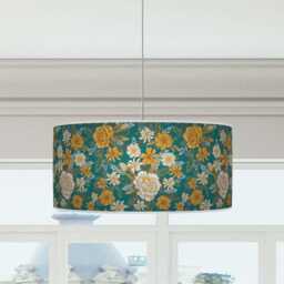 Mustard & Teal Floral Drum Lampshade Handmade Botanical Ceiling Light - thumbnail 3