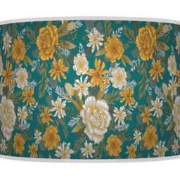 Mustard & Teal Floral Drum Lampshade Handmade Botanical Ceiling Light - thumbnail 2