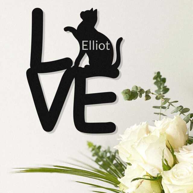 Custom Cat Love Metal Sign, Personalised Wall Art With Name, Memorial Gift Present, Garden Hanging Decoration, Decor For Mom - image 1